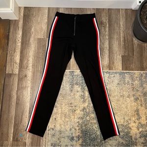 Pink Rose Black Striped Leggings